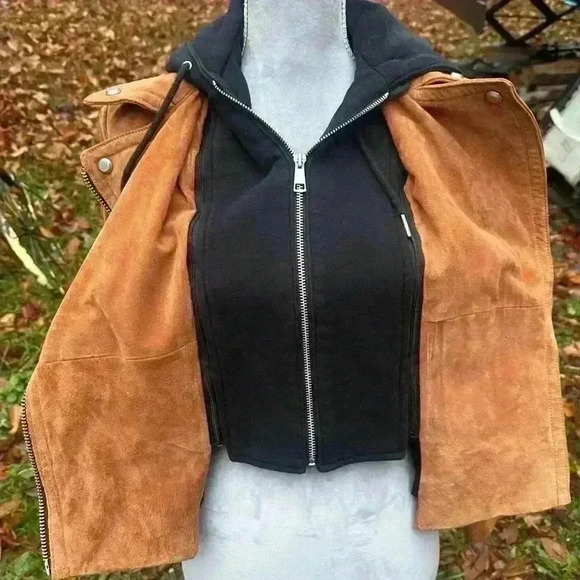 7 For All Mankind suede leather jacket. Brown. Size small. Detachable hood - Picture 10 of 14